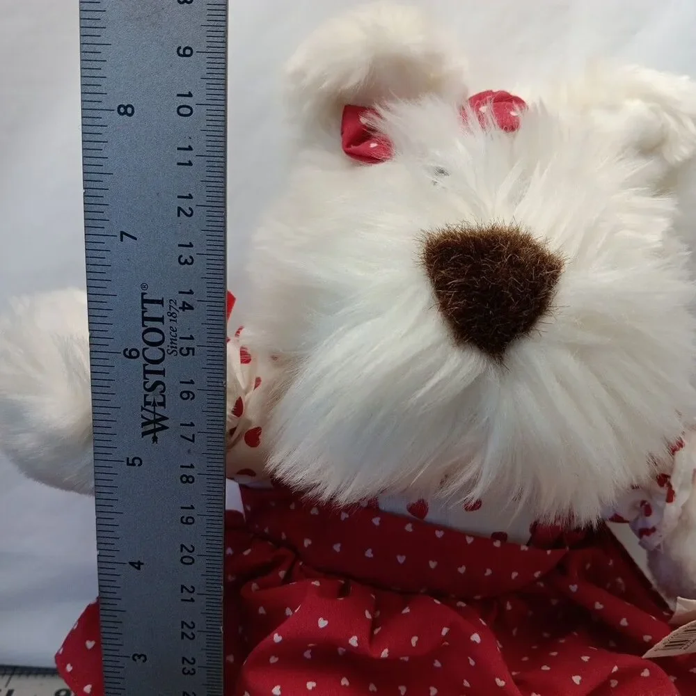 Commonwealth White Puppy Dog Red Hearts Dress and Bow Valentine's Day Plush